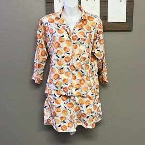 LOFT Sleep Peach Two Piece Set with Button Down Shirt and Pull On Shorts- Small